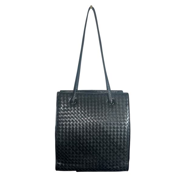 Enzo Angiolini Black Woven Leather Tote Shoulder Bag Genuine Leather Handbag - Picture 1 of 11